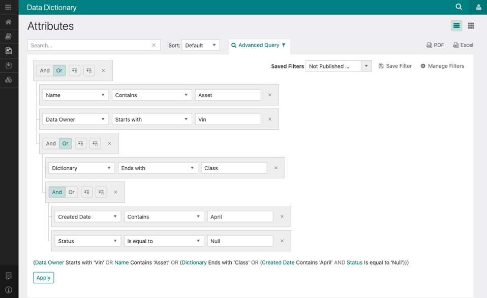 Data App Manage Filters